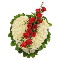 Online Delivery of 50 White Carnation Heart 12 Red Rose. Flowers and Rakhi to Bangalore