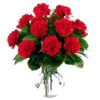Deliver Red Carnation Vase 12 New Year Flowers in Bangalore