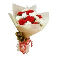 Send New Year Flowers in Bangalore. Red and White Carnation Bouquet of 12 Flowers in Bangalore