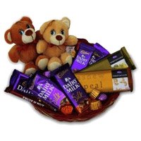 Buy Best Diwali Gift in Bangalore that includes Twin Teddy Chocolate Basket