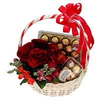 Buy Online 40 Pcs Ferrero Rocher Basket and 12 Red Roses in Bengaluru