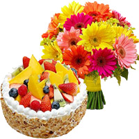 Deliver 24 Mix Gerbera with 1 Kg Fruit Cake From 5 Star Hotel together with Diwali Gifts to Bengaluru