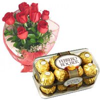 Get Rakhi and 12 Red Roses and 16 pieces Ferrero Rocher Chocolates to Bangalore