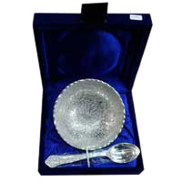 Gift Delivery in Bengaluru. A Set of Silver Plated Bowl and Spoon in Brass