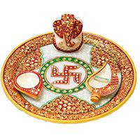 Same Day Delivery Diwali Gifts to Bangalore involve Pooj Thali in Marble