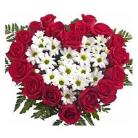 New Year Flowers to Bangalore as White Gerbera Red Roses Heart 50 Flowers in Bengaluru