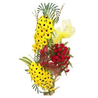 Send 25 Red Rose to Bengaluru with 50 Yellow Gerbera Tall Arrangement on Friendship Day