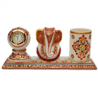 Diwali Gifts to Bangalore Online among Ganesh, Clock and Pen Holder in Marble