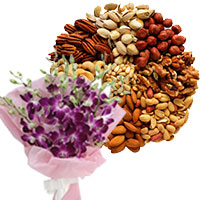 Diwali Gifts Delivery in Bangalore consisting 12 Orchid Stem Flower Bouquet with 500 gm Assorted Dry Fruits to Bangalore
