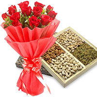 Best Diwali Dry Fruits in Bangalore with Diwali Gifts to Bangalore incorporate with 12 Red Roses with 500 gm Mixed Dry Fruits to Bangalore