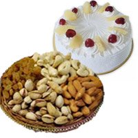 Send Diwali Gifts to bangalore like 500 gm Pineapple Cake with 500 gm Mixed Dry Fruits to Bengaluru