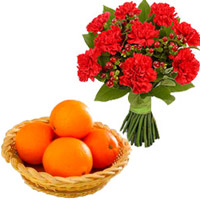 Fresh Fruits to Banglore containing 12 Red Carnations Bunch with 12 pcs Fresh Orange to Banglore