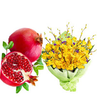 Deliver Gifts to Bangalore as well as Yellow Orchid Bunch 6 Flowers Stem with 1 Kg Fresh Promegranate to Bangalore