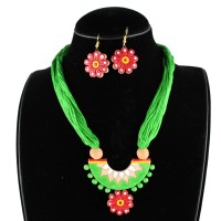 Handcrafted Semi Circle Terracota Necklace Green