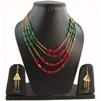 Rani and White Beads Multi Strand Necklace Set