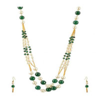 White and Green Multi Strands Necklace Set
