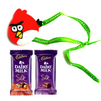 Angry Bird Rakhi and 2 Dairy Milk Chocolates with Roli Tikka