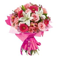Friendship Day Gift Delivery in Bangalore. 3 Lily 6 Rose 6 Carnation 6 Gerbera Bouquet