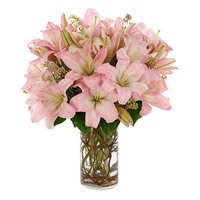 Online New Year Flowers Delivery in Bangalore including 5 Pink Lily in Flower Vase