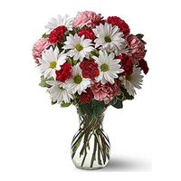 Fresh Mix Gerbera Carnation 24 Flowers in Vase Delivery in Bangalore. New Year Flowers to Bangalore