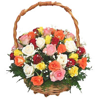 Online Rakhi Flowers of Mixed Roses Basket 45 Flowers to Bangalore