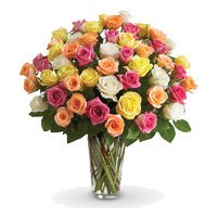 Cheap New Year Flower Delivery in Bangalore as well as Mixed Roses Vase 36 Flowers to Bengaluru