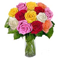 Send Mixed Roses Vase 12 Flowers to Bangalore on Rakhi