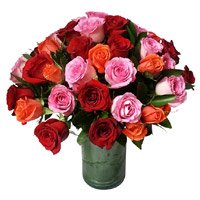 Send Pink, Red, Orange Roses Vase 24 Flowers to Bangalore on Rakhi