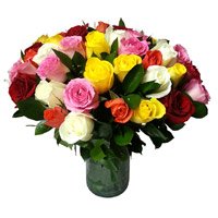 Deliver Online Mixed Roses Vase 30 Flowers in Bangalore on Rakhi