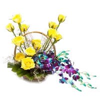 Deliver 6 Orchids 12 Roses Arrangement of New Year Flowers to Bangalore