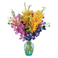 Online Delivery of Mixed Orchid Vase 15 Flowers in Bangalore with Stem for New Year