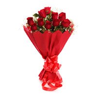 Order Rakhi Flowers in Bangalore. Send Red Rose Bouquet in Crepe 10 Flowers