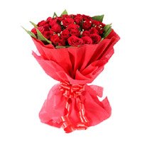 Online Flowers Delivery of Red Rose Bouquet in Crepe 24 flowers in Bangalore on Rakhi