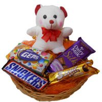 Best New Year Gift Delivery in Bangalore. Send 6 Inches Teddy with Basket of Chocolates