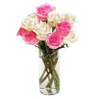 Send White Pink Roses Vase 10 Flowers to Bangalore for Rakhi