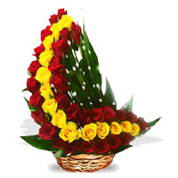 Place order for Red Yellow Roses Arrangement of 45 Flowers to Bengaluru plus New Year Flowers to Bangalore