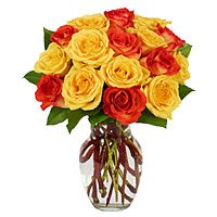 Deliver Yellow Red Roses Vase 15 Flowers to Bangalore for Rakhi