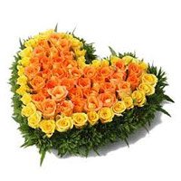 Bengaluru Gifts provide Diwali Flowers Delivery in Bangalore incorporate with Yellow Orange Roses Heart of 100 Flowers to Bangalore