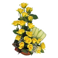 Online Flowers to Bengaluru : 18 Yellow Roses Basket
