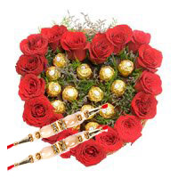 Rakhi Gifts to Bangalore with Heart Of 16 Pcs Ferrero Roacher N 18 Red Roses