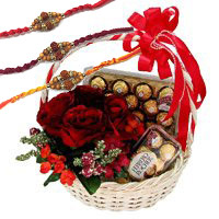 Rakhi Delivery in Bangalore to Send 12 Red Roses, 40 Pcs Ferrero Rocher Basket