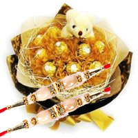 Deliver Rakhi Gifts to Bangalore consist of 16 Pcs Ferrero Rocher 6 Inch Teddy Bouquet on Rakhi